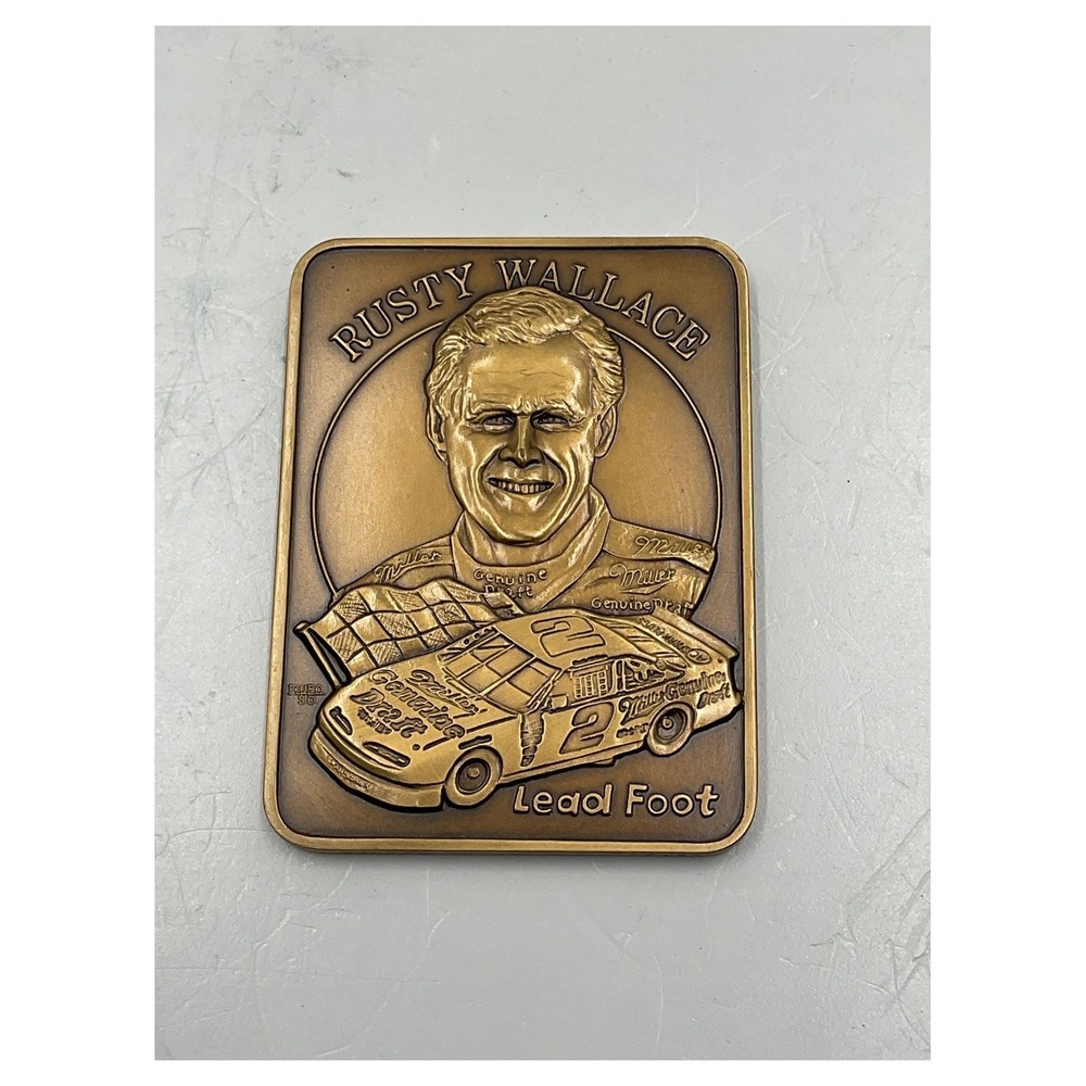 Miller Genuine Draft 1990 Rusty Wallace NASCAR Bronze Desk Plaque - Picture 2 of 3